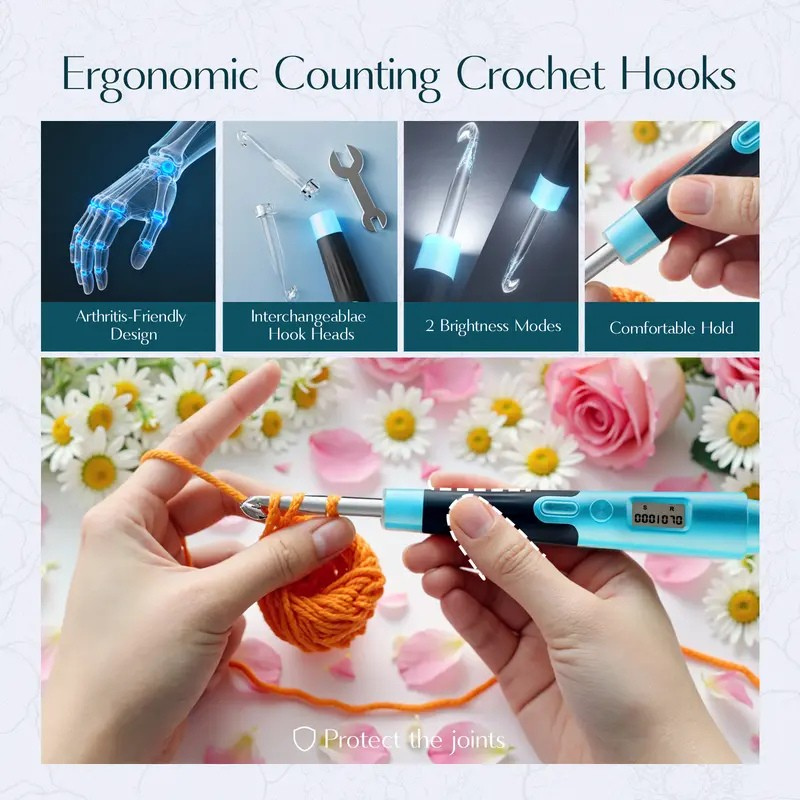 11-in-1 Light Up Crochet Hook Set - Ergonomic & Rechargeable