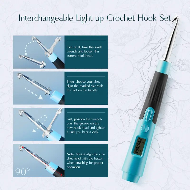 11-in-1 Light Up Crochet Hook Set - Ergonomic & Rechargeable